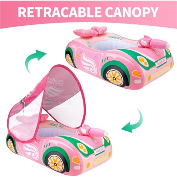 Kids Pink Toddler Pool Float Inflatable Car Baby Swim Float for Baby Girls - Picture 4 of 6